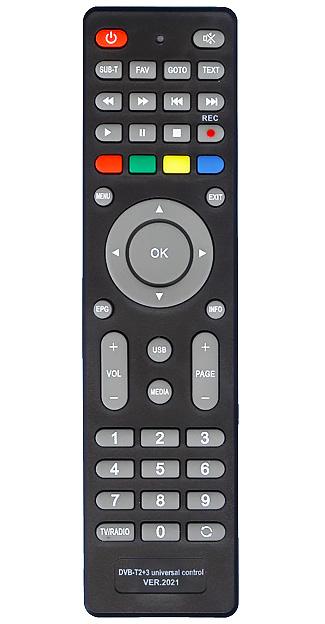 Пульт дистанционного управления универсальный для DVB-T2+3 ресиверов ver2021 (корпус типа ORIEL Пульт дистанционного управления-10)инст.на рус.яз. с цв.ф)бл